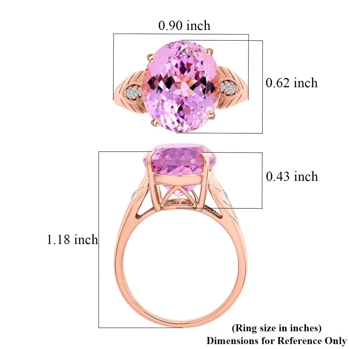 Certified & Appraised Luxoro AAA Martha Rocha Kunzite and G-H I2 Diamond 10.50 ctw Ring in 10K Rose Gold (Size 7.5) 4.15 Grams image number 5
