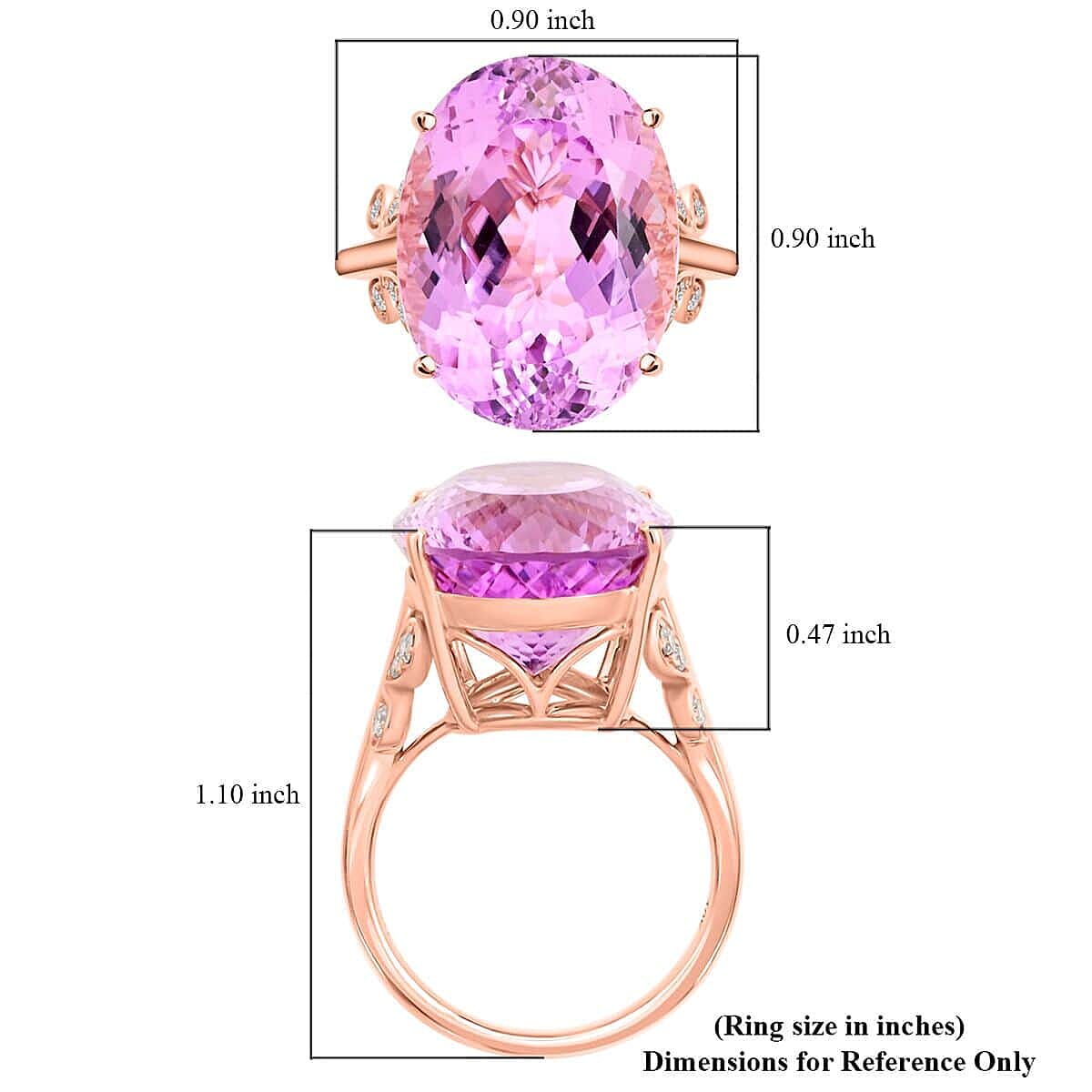 Certified & Appraised Luxoro AAA Martha Rocha Kunzite and G-H I2 Diamond 23.80 ctw Ring in 10K Rose Gold (Size 10.0) 5 Grams