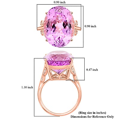 Certified & Appraised Luxoro AAA Martha Rocha Kunzite and G-H I2 Diamond 23.80 ctw Ring in 10K Rose Gold (Size 10.0) 5 Grams
