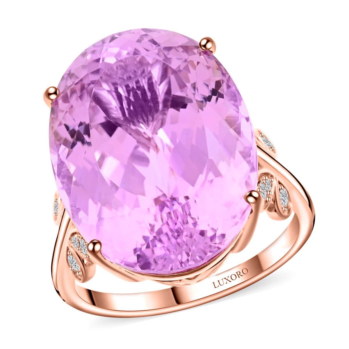 Certified & Appraised Luxoro 10K Rose Gold AAA Martha Rocha Kunzite and G-H I2 Diamond Ring (Size 6.0) 5 Grams 23.80 ctw image number 0