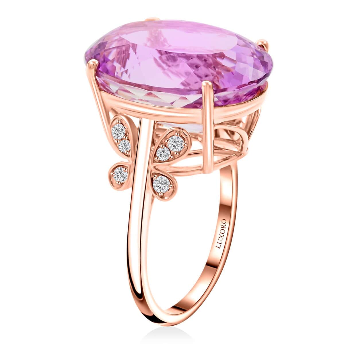 Certified & Appraised Luxoro 10K Rose Gold AAA Martha Rocha Kunzite and G-H I2 Diamond Ring (Size 6.0) 5 Grams 23.80 ctw image number 3