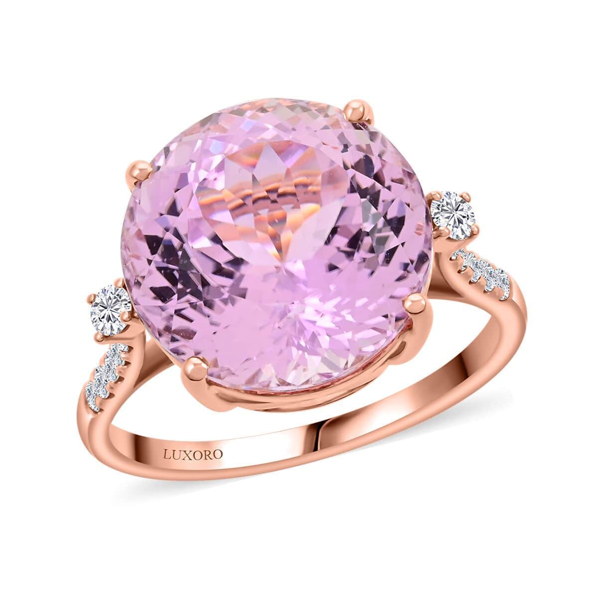 Certified & Appraised Luxoro AAA Martha Rocha Kunzite and G-H I2 Diamond 12.00 ctw Ring in 10K Rose Gold (Size 10.0) image number 0