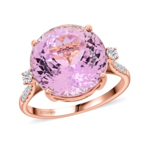 Certified & Appraised Luxoro AAA Martha Rocha Kunzite and G-H I2 Diamond 12.00 ctw Ring in 10K Rose Gold (Size 7.0)