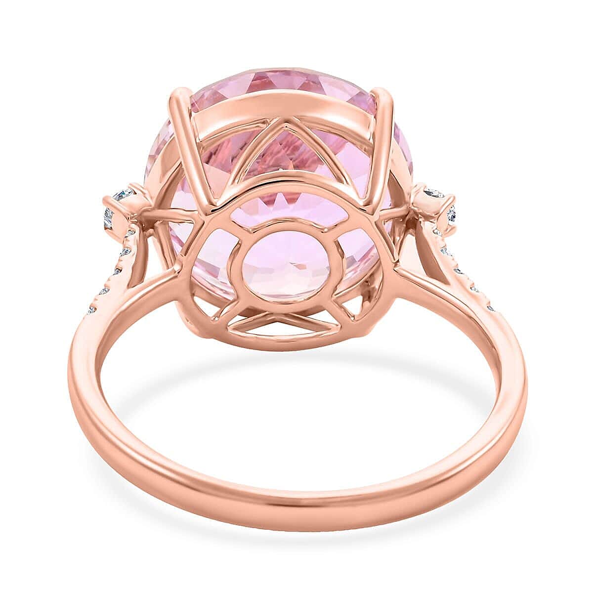 Certified & Appraised Luxoro AAA Martha Rocha Kunzite and G-H I2 Diamond 12.00 ctw Ring in 10K Rose Gold (Size 7.5) image number 4