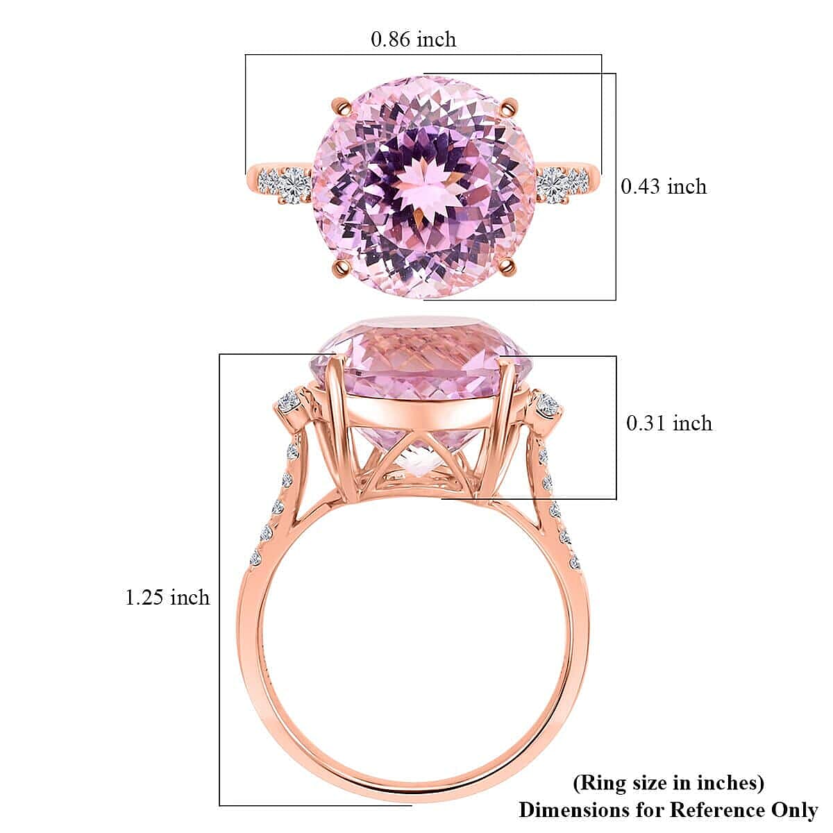 Certified & Appraised Luxoro AAA Martha Rocha Kunzite and G-H I2 Diamond 12.00 ctw Ring in 10K Rose Gold (Size 7.5) image number 5