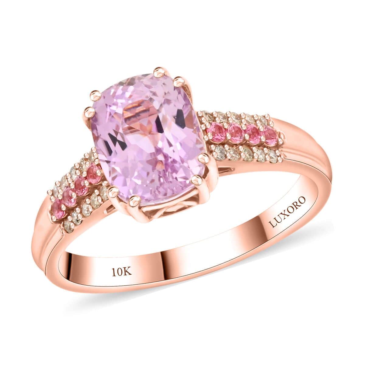 Certified & Appraised Luxoro 10K Rose Gold AAA Martha Rocha Kunzite, Diamond (G-H, I2) (0.28 cts) Ring (Size 9.0) 12.00 ctw image number 0