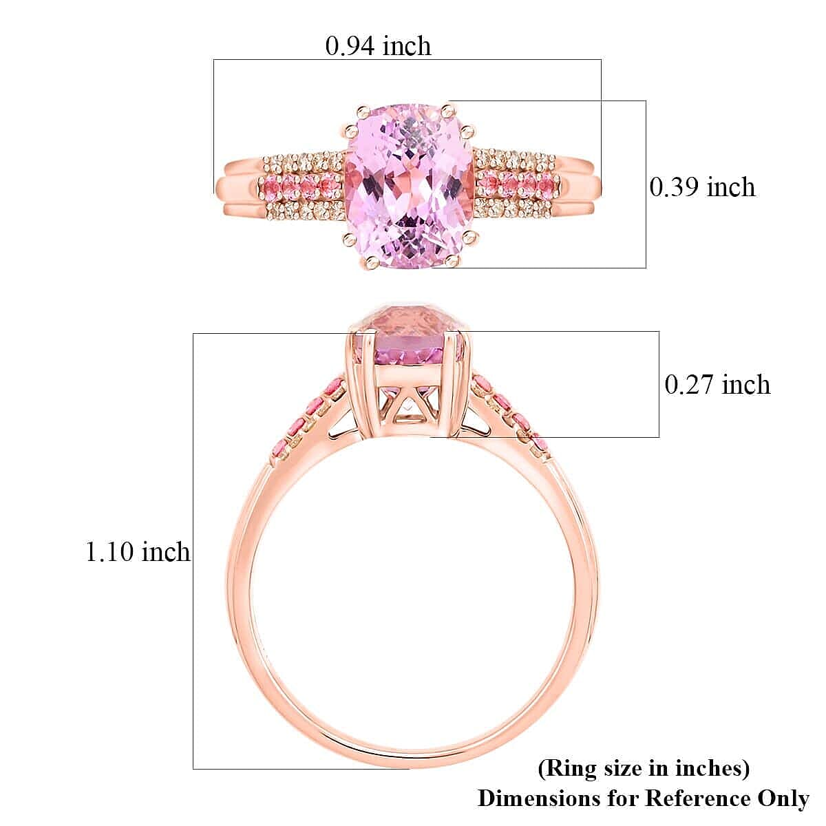 Certified & Appraised Luxoro AAA Martha Rocha Kunzite and Thai Pink Spinel and G-H I2 Diamond 3.10 ctw Ring in 10K Rose Gold (Size 6.5) image number 5