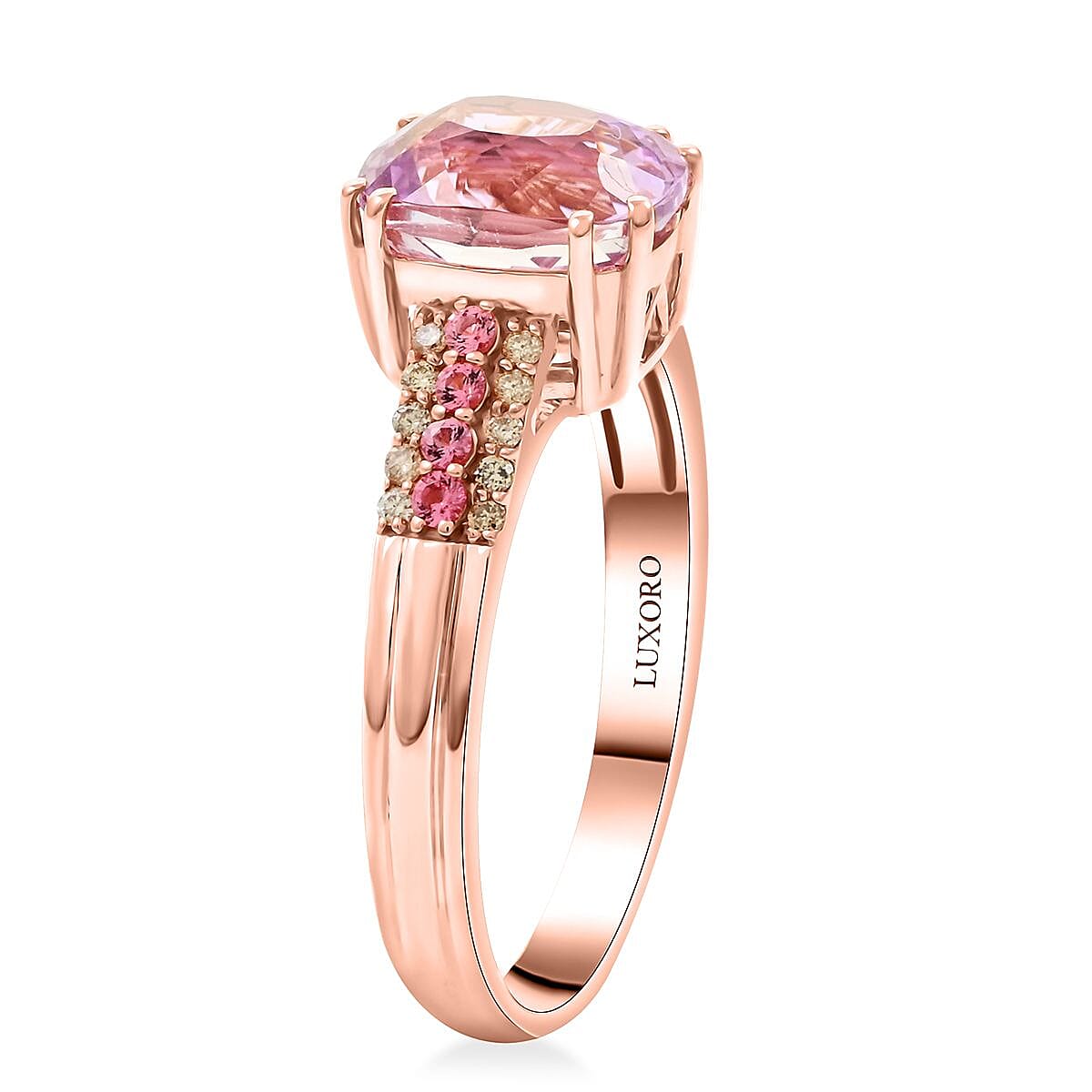 Certified & Appraised Luxoro AAA Martha Rocha Kunzite and Thai Pink Spinel and G-H I2 Diamond 3.10 ctw Ring in 10K Rose Gold (Size 8.0) image number 3