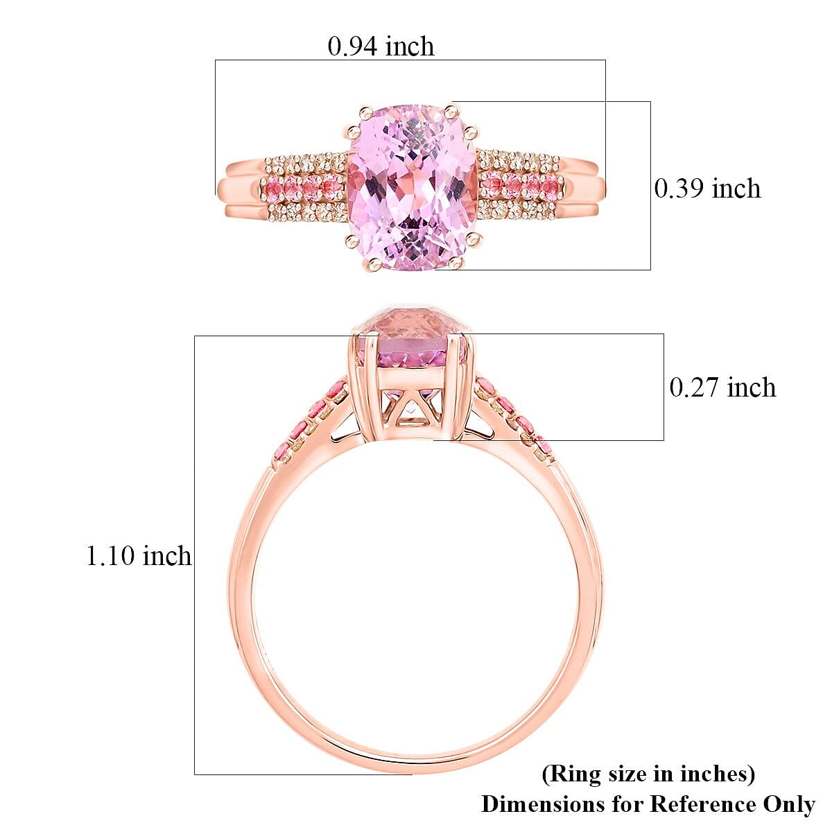 Certified & Appraised Luxoro AAA Martha Rocha Kunzite and Thai Pink Spinel and G-H I2 Diamond 3.10 ctw Ring in 10K Rose Gold (Size 8.0) image number 5