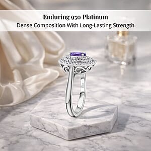 Certified & Appraised Rhapsody 950 Platinum AAAA Madagascar Purple Sapphire and E-F VS Diamond Cocktail Ring (Size 10.0) 7.30 Grams 1.30 ctw