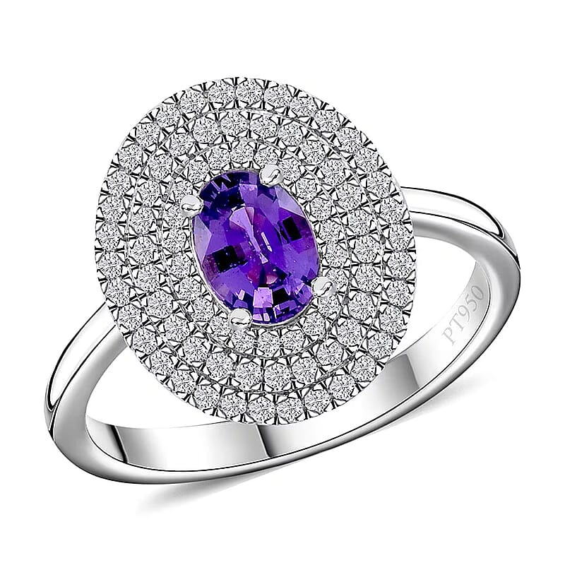 Certified & Appraised Rhapsody 950 Platinum AAAA Madagascar Purple Sapphire and E-F VS Diamond Cocktail Ring (Size 11.0) 7.30 Grams 1.30 ctw