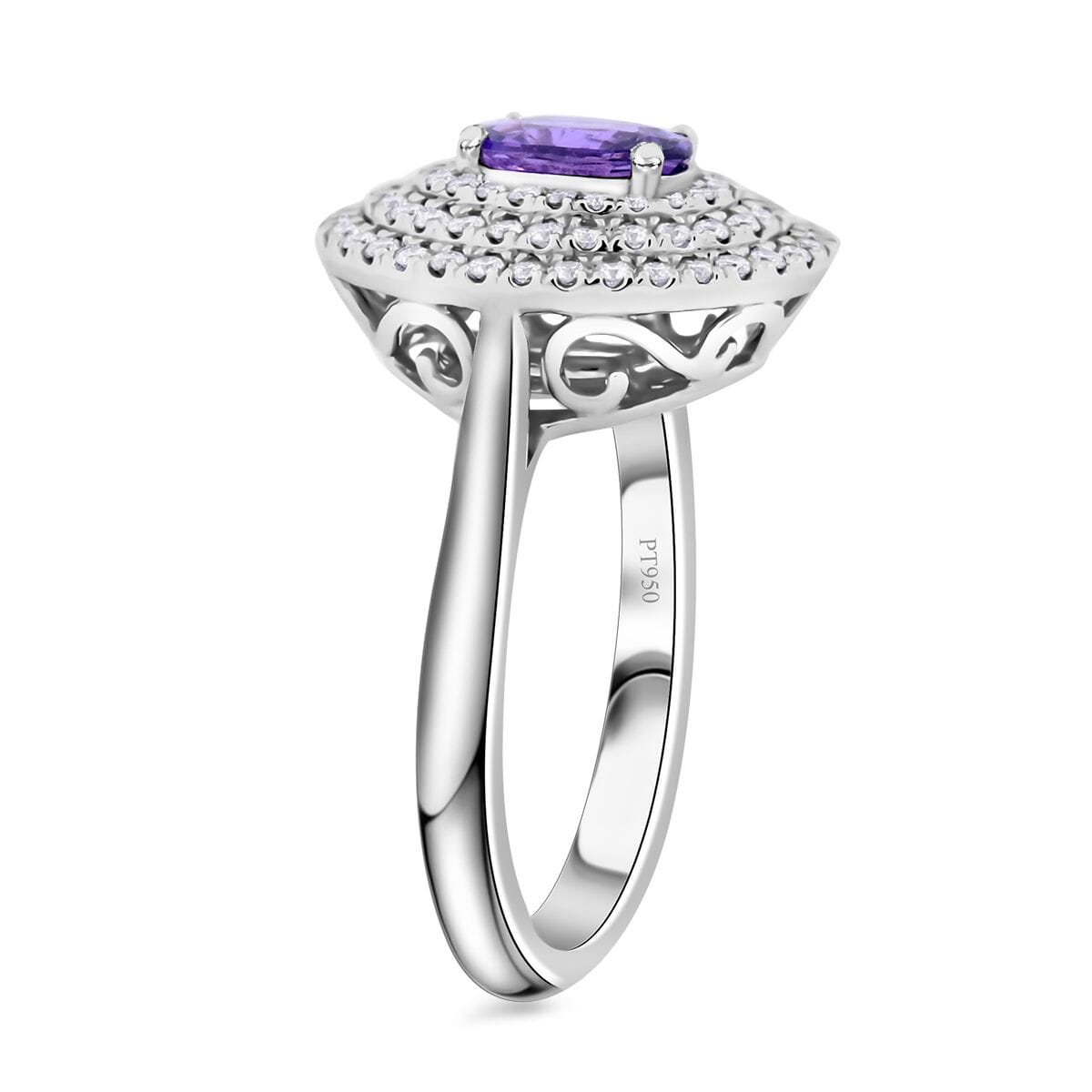 Certified & Appraised Rhapsody 950 Platinum AAAA Madagascar Purple Sapphire and E-F VS Diamond Cocktail Ring (Size 8.5) 7.30 Grams 1.30 ctw image number 3