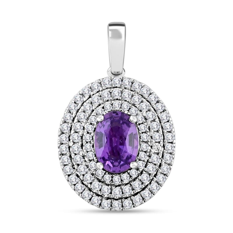 Certified & Appraised Rhapsody 950 Platinum AAAA Madagascar Purple Sapphire and E-F VS Diamond Pendant 1.30 ctw