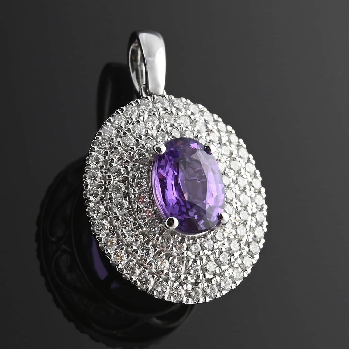 Certified & Appraised Rhapsody 950 Platinum AAAA Madagascar Purple Sapphire and E-F VS Diamond Pendant 1.30 ctw image number 1