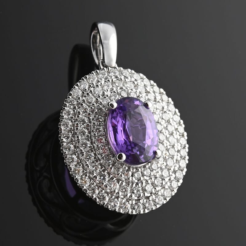 Certified & Appraised Rhapsody 950 Platinum AAAA Madagascar Purple Sapphire and E-F VS Diamond Pendant 1.30 ctw
