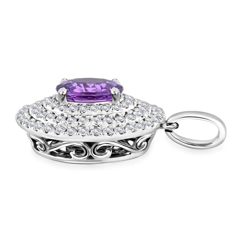Certified & Appraised Rhapsody 950 Platinum AAAA Madagascar Purple Sapphire and E-F VS Diamond Pendant 1.30 ctw