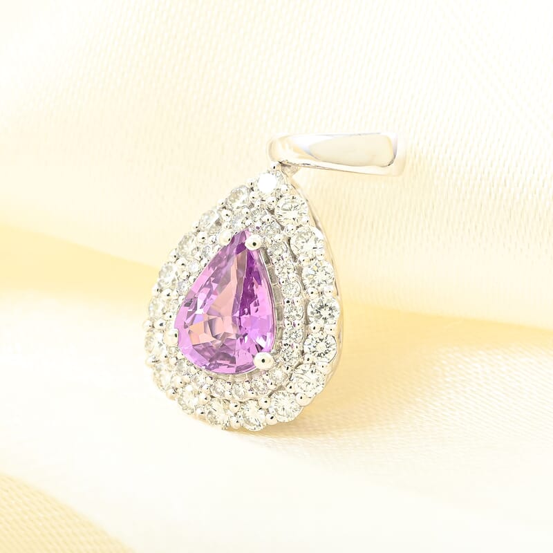 Certified & Appraised Rhapsody 950 Platinum AAAA Madagascar Purple Sapphire and E-F VS Diamond Cocktail Pendant without Chain 1.10 ctw