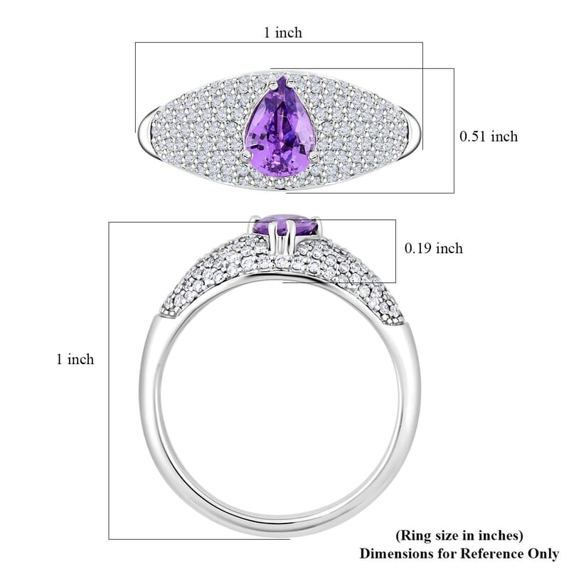 Certified & Appraised Rhapsody AAAA Madagascar Purple Sapphire and E-F VS Diamond 1.25 ctw Ring in 950 Platinum (Size 11.0) 6.10 Grams