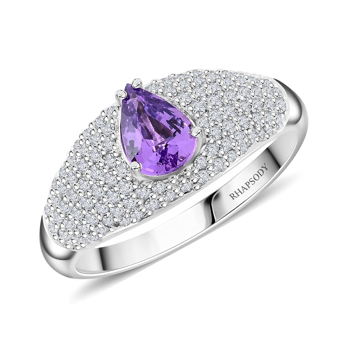 Certified & Appraised Rhapsody AAAA Madagascar Purple Sapphire and E-F VS Diamond 1.25 ctw Ring in 950 Platinum (Size 9.5) 6.10 Grams image number 0