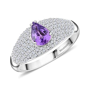 Certified & Appraised Rhapsody AAAA Madagascar Purple Sapphire and E-F VS Diamond 1.25 ctw Ring in 950 Platinum (Size 9.5) 6.10 Grams