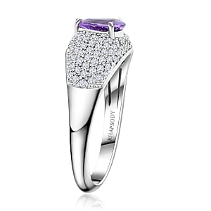 Certified & Appraised Rhapsody AAAA Madagascar Purple Sapphire and E-F VS Diamond 1.25 ctw Ring in 950 Platinum (Size 9.5) 6.10 Grams