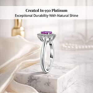 Certified & Appraised Rhapsody 950 Platinum AAAA Madagascar Purple Sapphire and E-F VS Diamond Ring (Size 7.5) 5.40 Grams 1.00 ctw