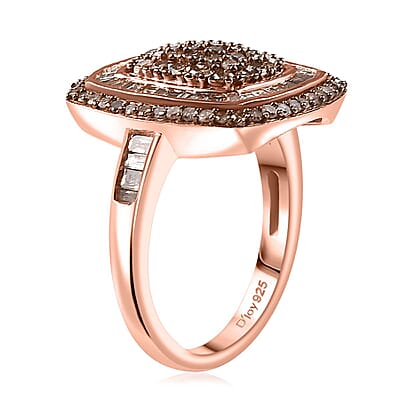 Natural Champagne Diamond 1.00 ctw Art Deco Ring in 18K Vermeil Rose Gold Over Sterling Silver (Size 7.0)