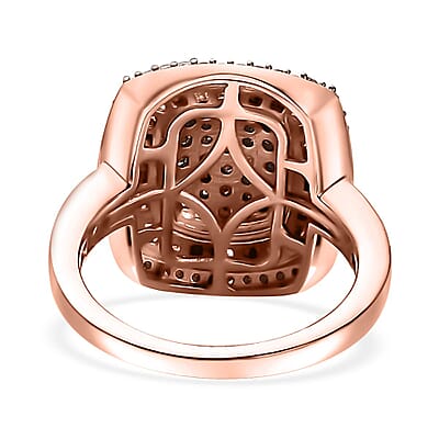 Natural Champagne Diamond 1.00 ctw Art Deco Ring in 18K Vermeil Rose Gold Over Sterling Silver (Size 7.0)