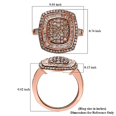 Natural Champagne Diamond 1.00 ctw Art Deco Ring in 18K Vermeil Rose Gold Over Sterling Silver (Size 7.0)