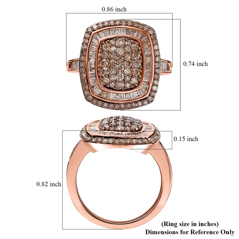 Natural Champagne Diamond 1.00 ctw Art Deco Ring in 18K Vermeil Rose Gold Over Sterling Silver (Size 7.0)
