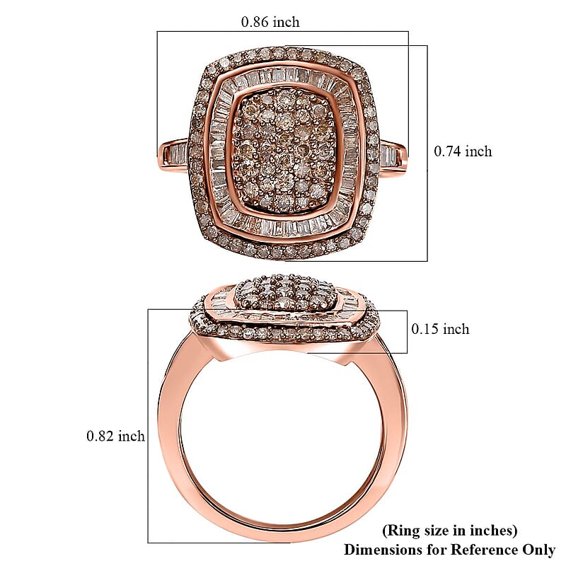 Natural Champagne Diamond 1.00 ctw Art Deco Ring in 18K Vermeil Rose Gold Over Sterling Silver (Size 7.0)