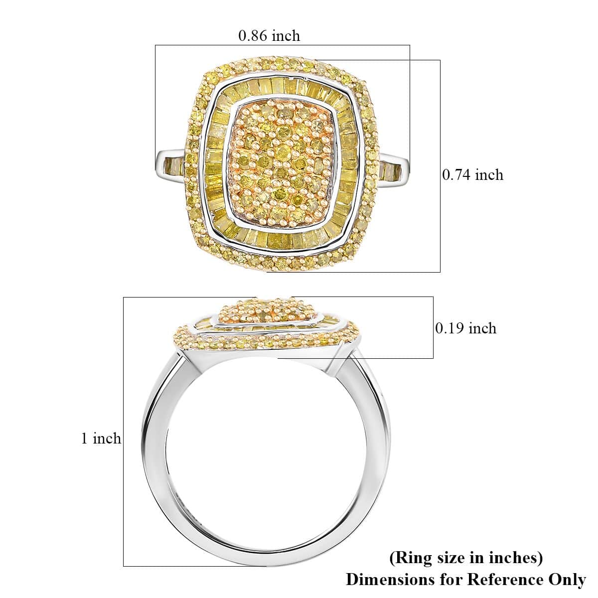 Yellow Diamond 1.00 ctw Art Deco Ring in Rhodium Over Sterling Silver (Size 10.0) image number 5