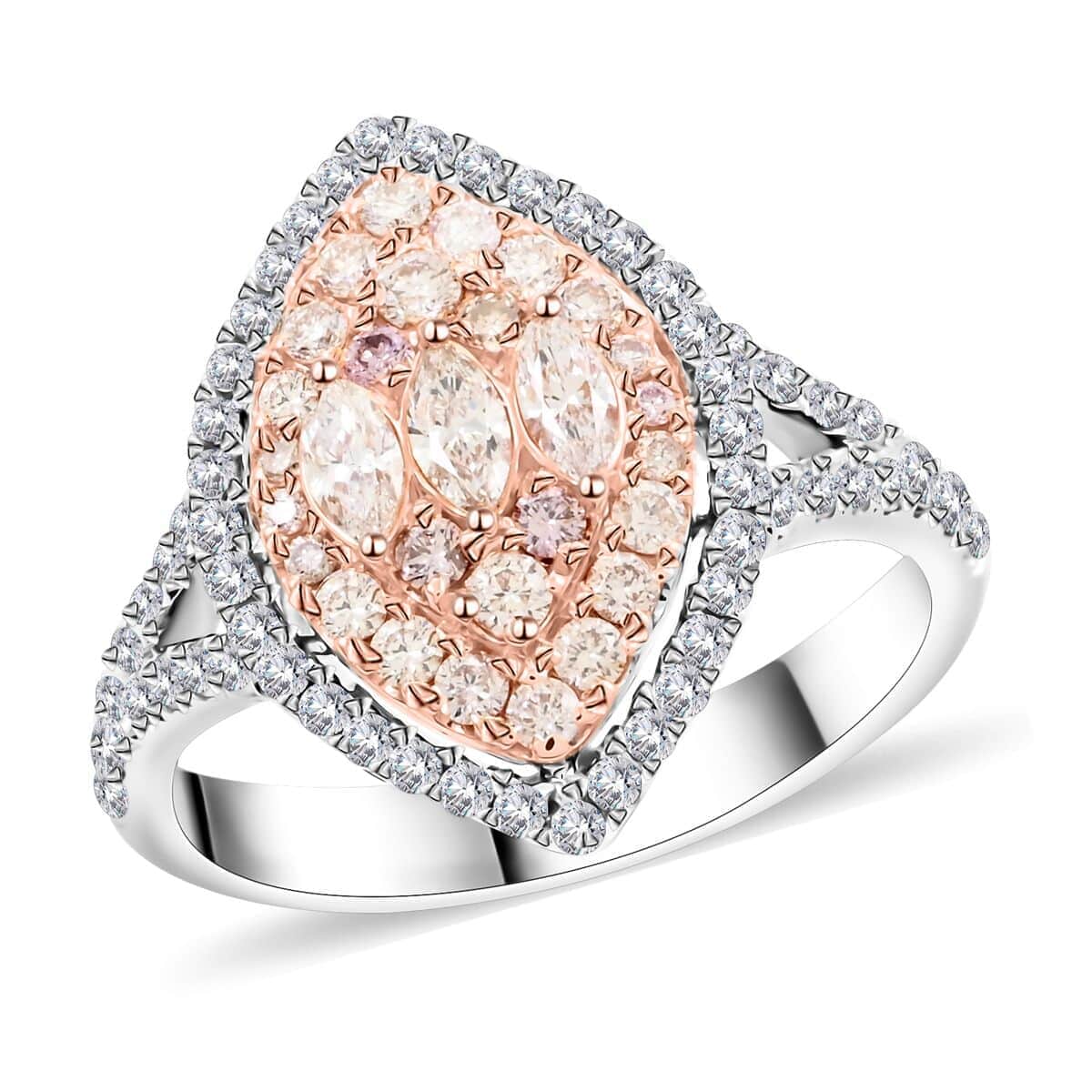 Modani 14K Rose and White Gold Natural Pink and White Diamond (I2-I3) Ring (Size 10.0) (Del. in 10-12 Days) 1.00 ctw image number 0