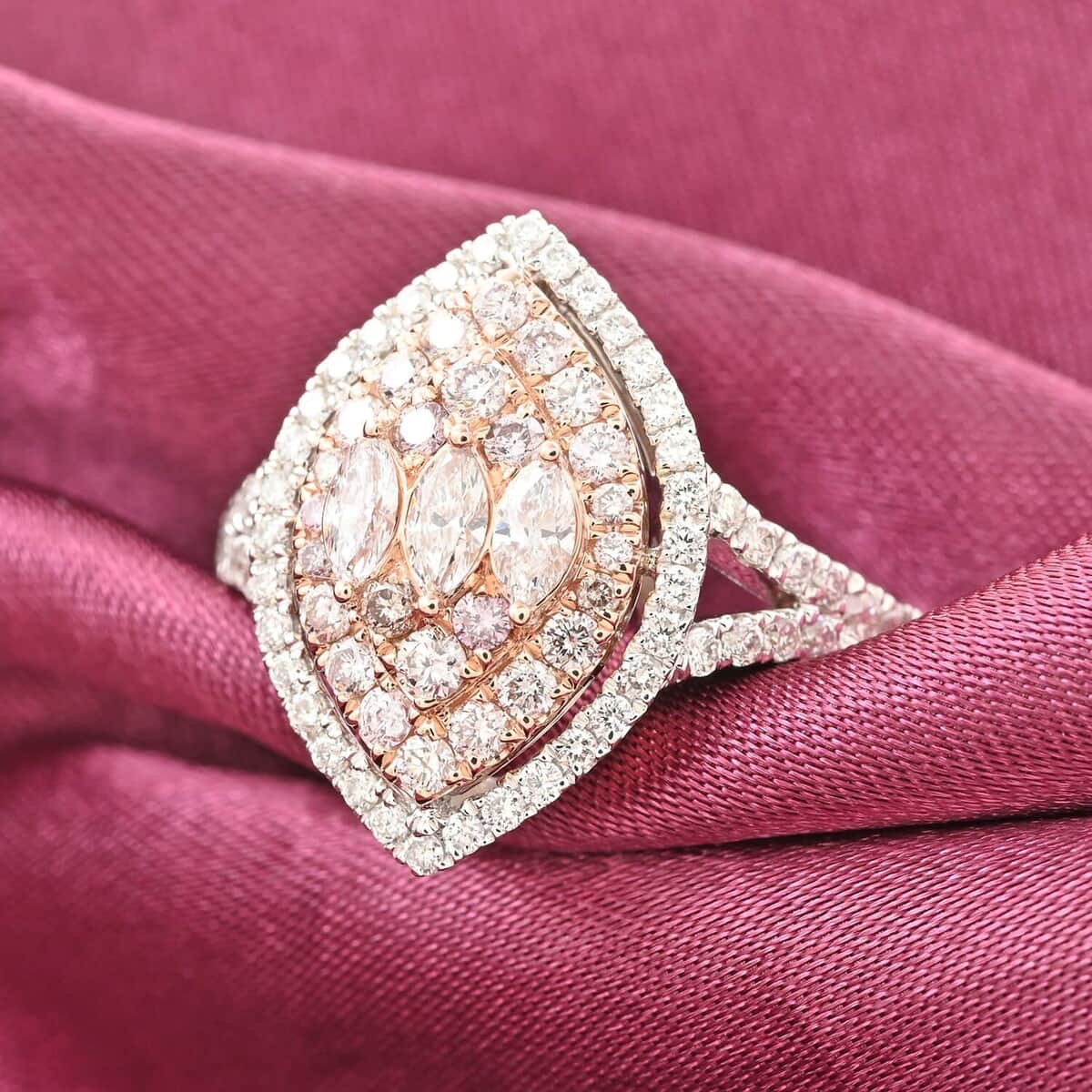 Modani 14K Rose and White Gold Natural Pink and White Diamond (I2-I3) Ring (Size 10.0) (Del. in 10-12 Days) 1.00 ctw image number 1