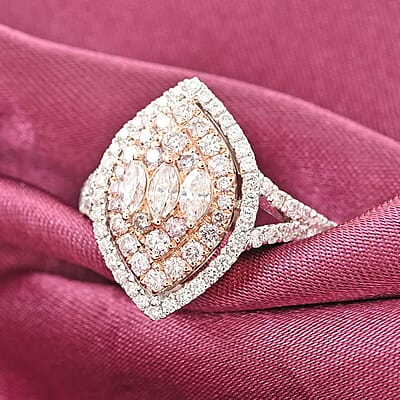 Modani I2-I3 Natural Pink and White Diamond 1.00 ctw Ring in 14K Rose and White Gold (Size 10.0) 