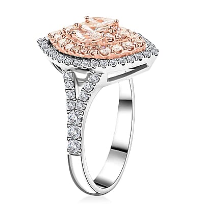 Modani I2-I3 Natural Pink and White Diamond 1.00 ctw Ring in 14K Rose and White Gold (Size 10.0) 