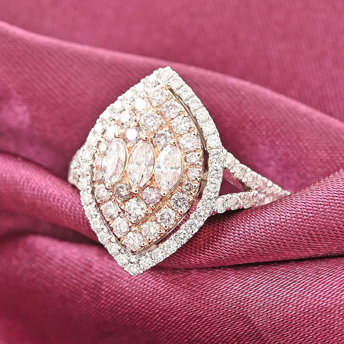 Modani I2-I3 Natural Pink and White Diamond 1.00 ctw Ring in 14K Rose and White Gold (Size 6.0)  image number 1