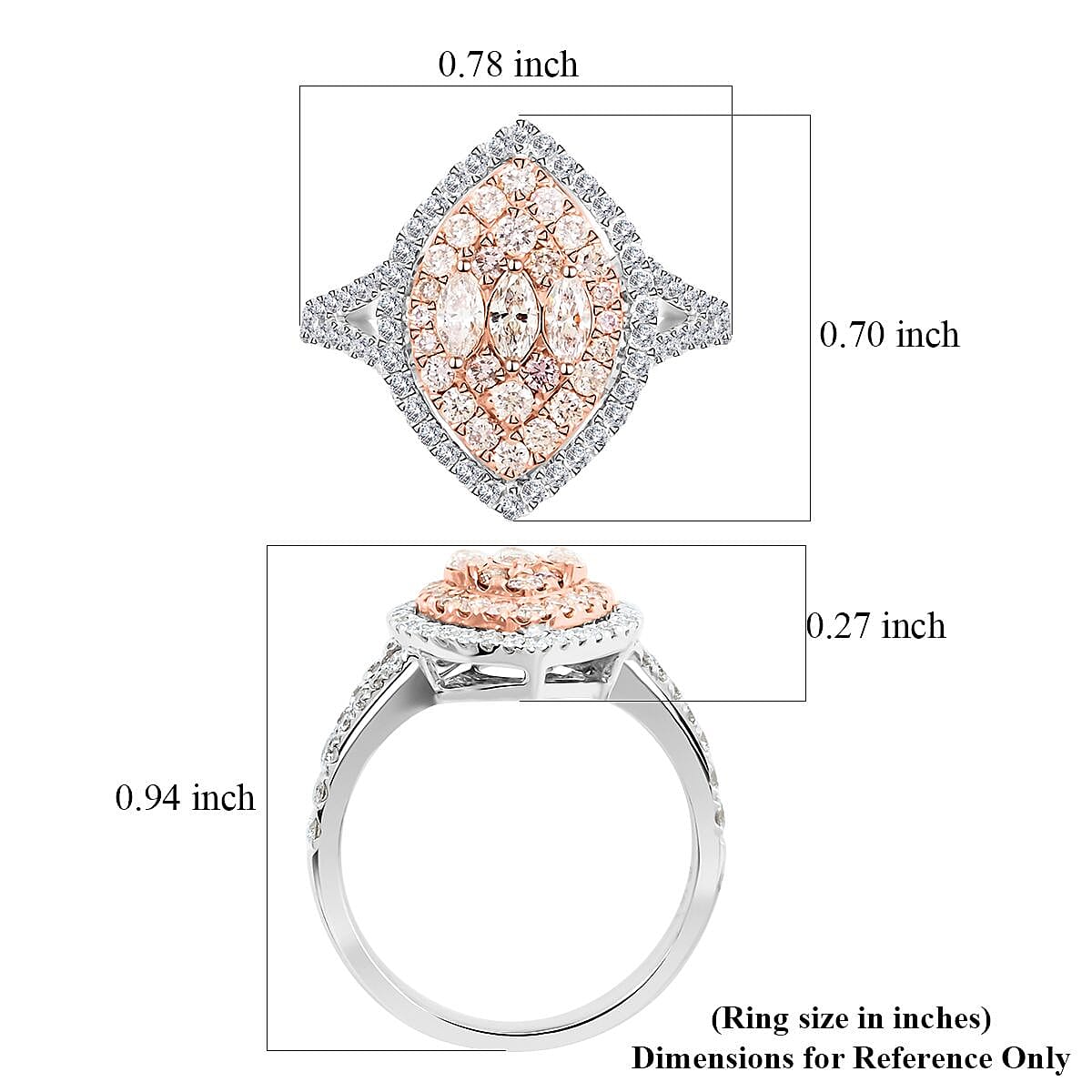 Modani I2-I3 Natural Pink and White Diamond 1.00 ctw Ring in 14K Rose and White Gold (Size 6.0)  image number 5