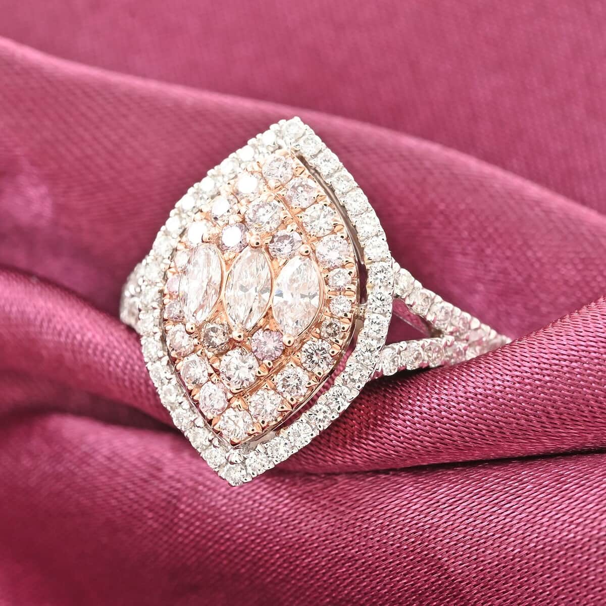 Modani 14K Rose and White Gold Natural Pink and White Diamond I2-I3 Ring (Size 8.0) 1.00 ctw (Del. in 10-12 Days) image number 1