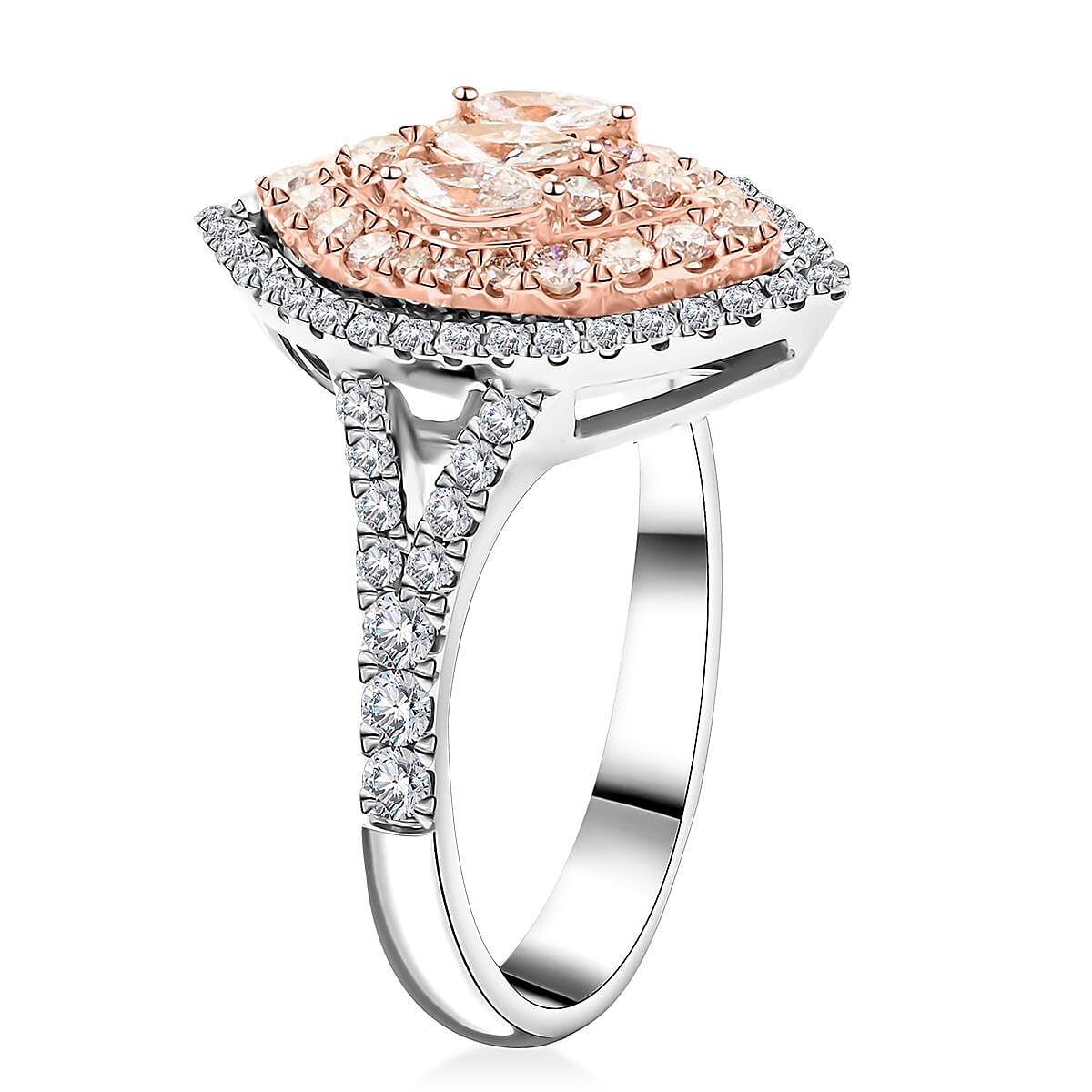 Modani I2-I3 Natural Pink and White Diamond 1.00 ctw Ring in 14K Rose and White Gold (Size 8.5)  image number 3