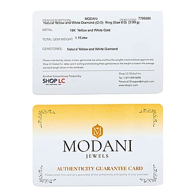 Modani I2-I3 Natural Yellow and White Diamond 1.15 ctw Ring in 18K Yellow and White Gold (Size 10.0)