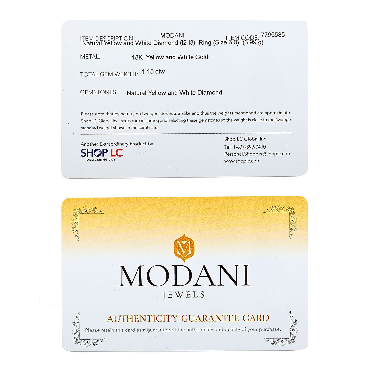 Modani I2-I3 Natural Yellow and White Diamond 1.15 ctw Ring in 18K Yellow and White Gold (Size 8.5)