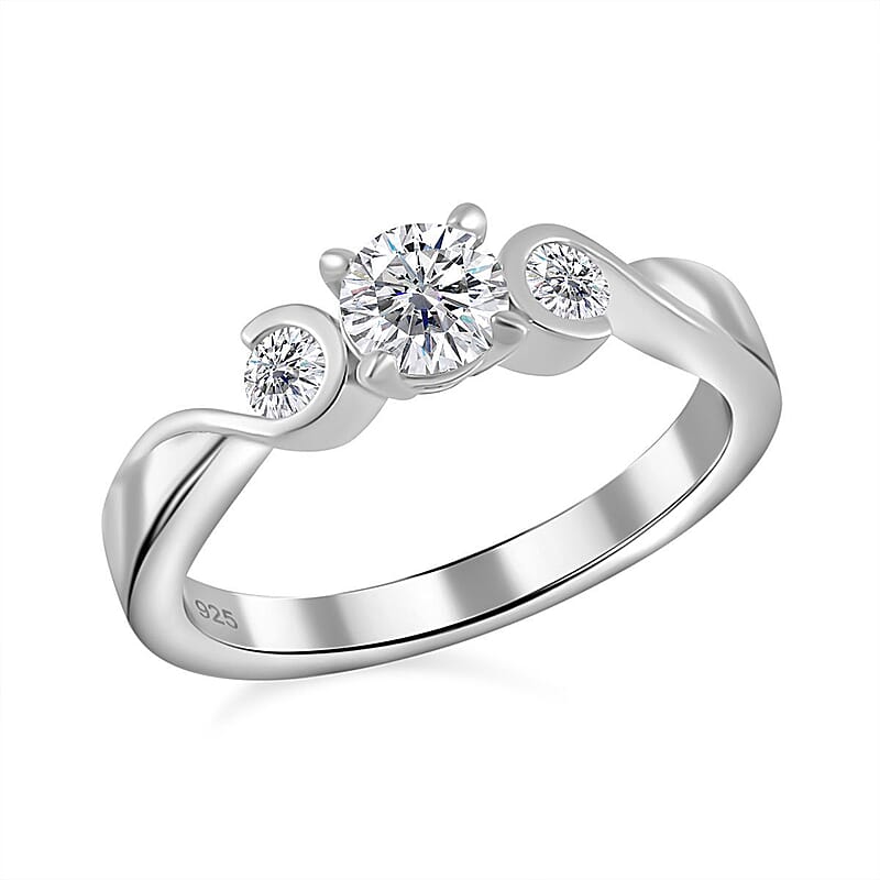Moissanite 0.70 ctw Ring in Rhodium Over Sterling Silver (Size 8.0)