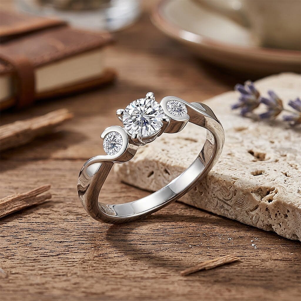 Moissanite 0.70 ctw Ring in Rhodium Over Sterling Silver (Size 8.0)