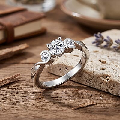 Moissanite 0.70 ctw Ring in Rhodium Over Sterling Silver (Size 8.0)