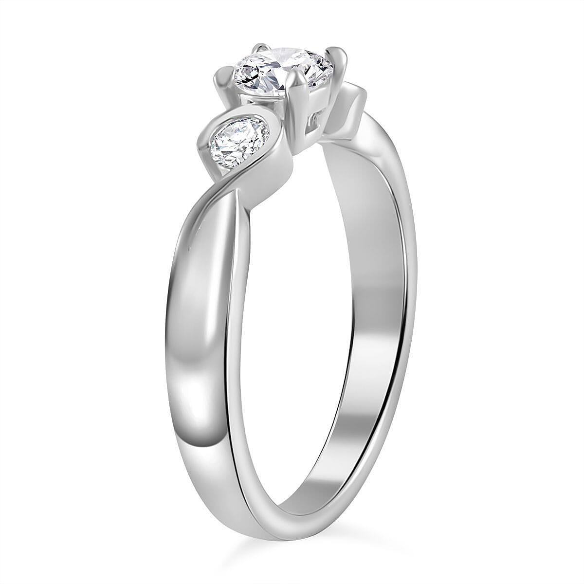 Moissanite 0.70 ctw Ring in Rhodium Over Sterling Silver (Size 8.0)