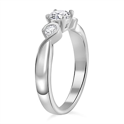 Moissanite 0.70 ctw Ring in Rhodium Over Sterling Silver (Size 8.0)