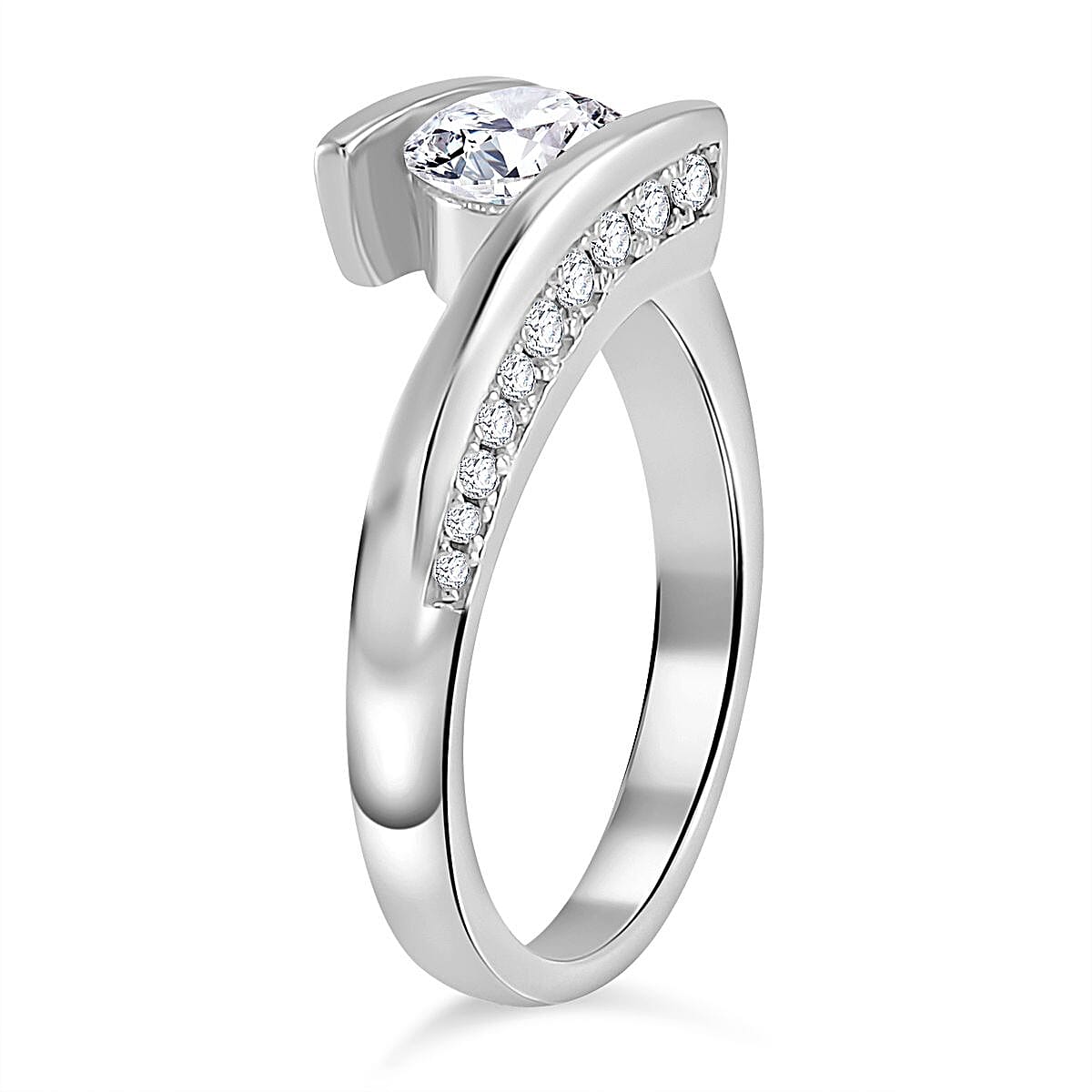 Moissanite 1.10 ctw Ring in Rhodium Over Sterling Silver (Size 6.5) image number 2
