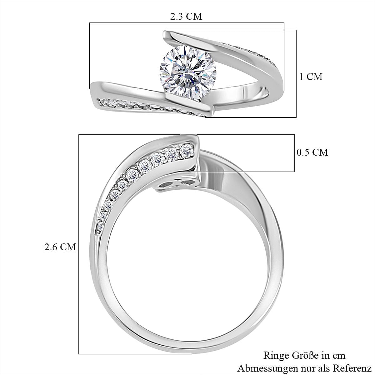 Moissanite 1.10 ctw Ring in Rhodium Over Sterling Silver (Size 6.5) image number 4