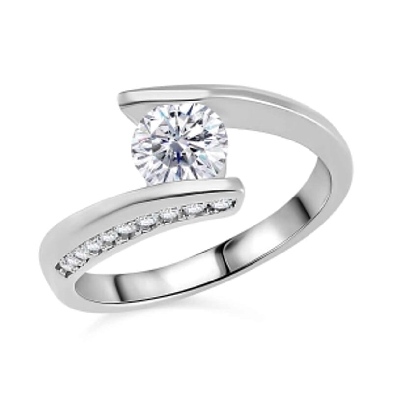 Moissanite 0.97 ctw Ring in Rhodium Over Sterling Silver (Size 10)